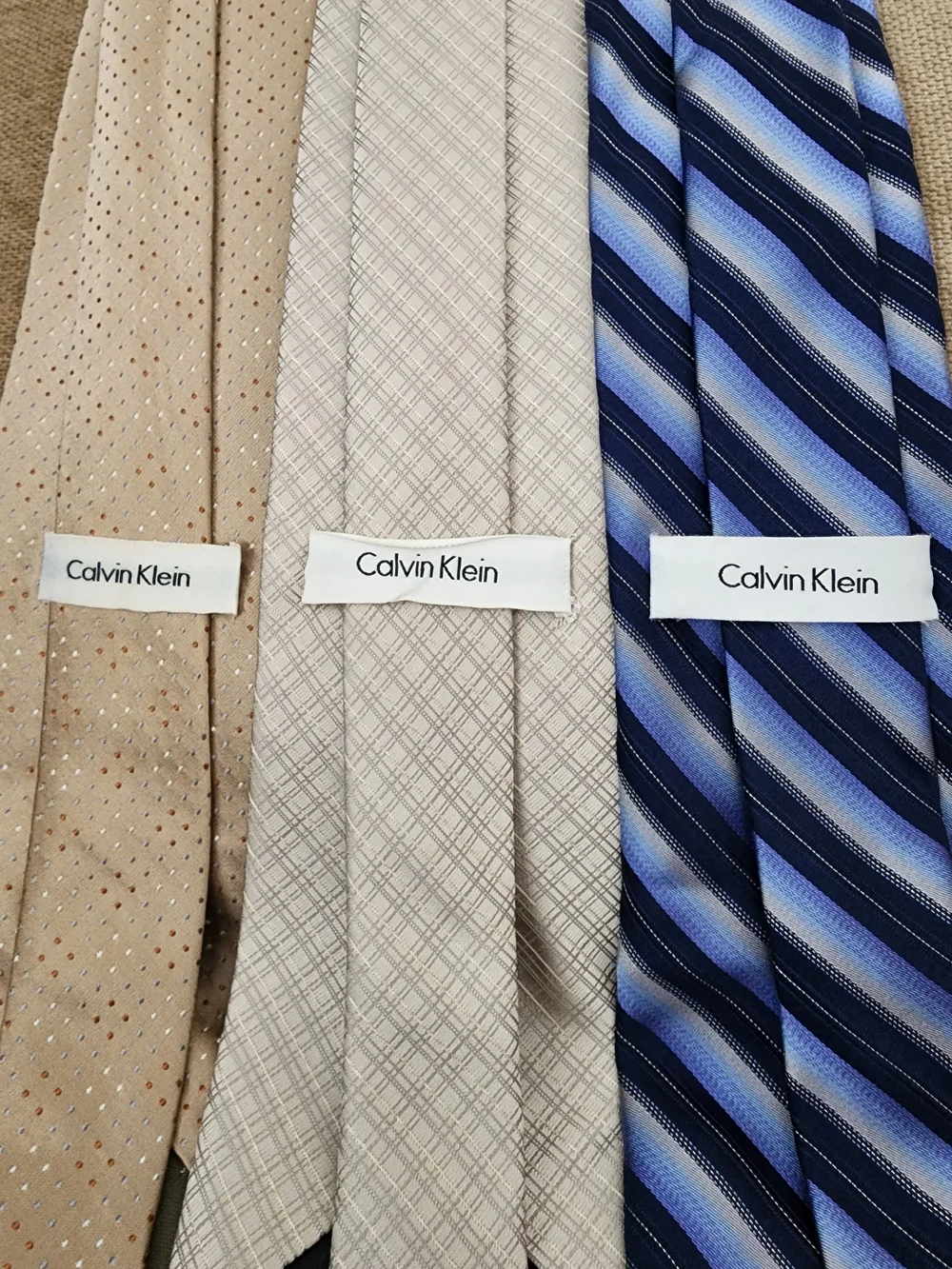 Calvin Klein Men's Tie Set - Beige, Light Gray, and Blue